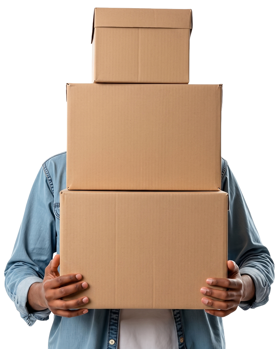 Person carrying a stack of packages